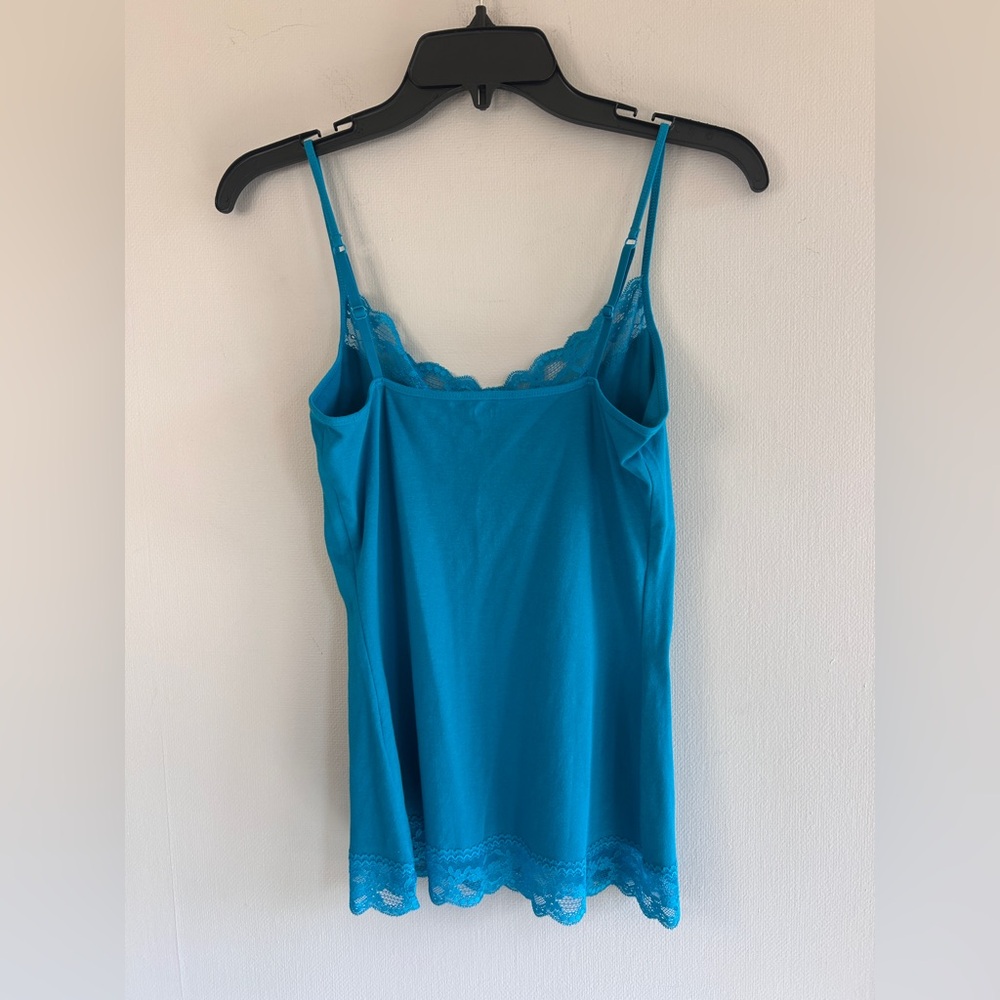 Y2K EXPRESS Lace Trim Cami Tank Top Stretch Teal Camisole Coquette Indie Size M - Picture 8 of 10